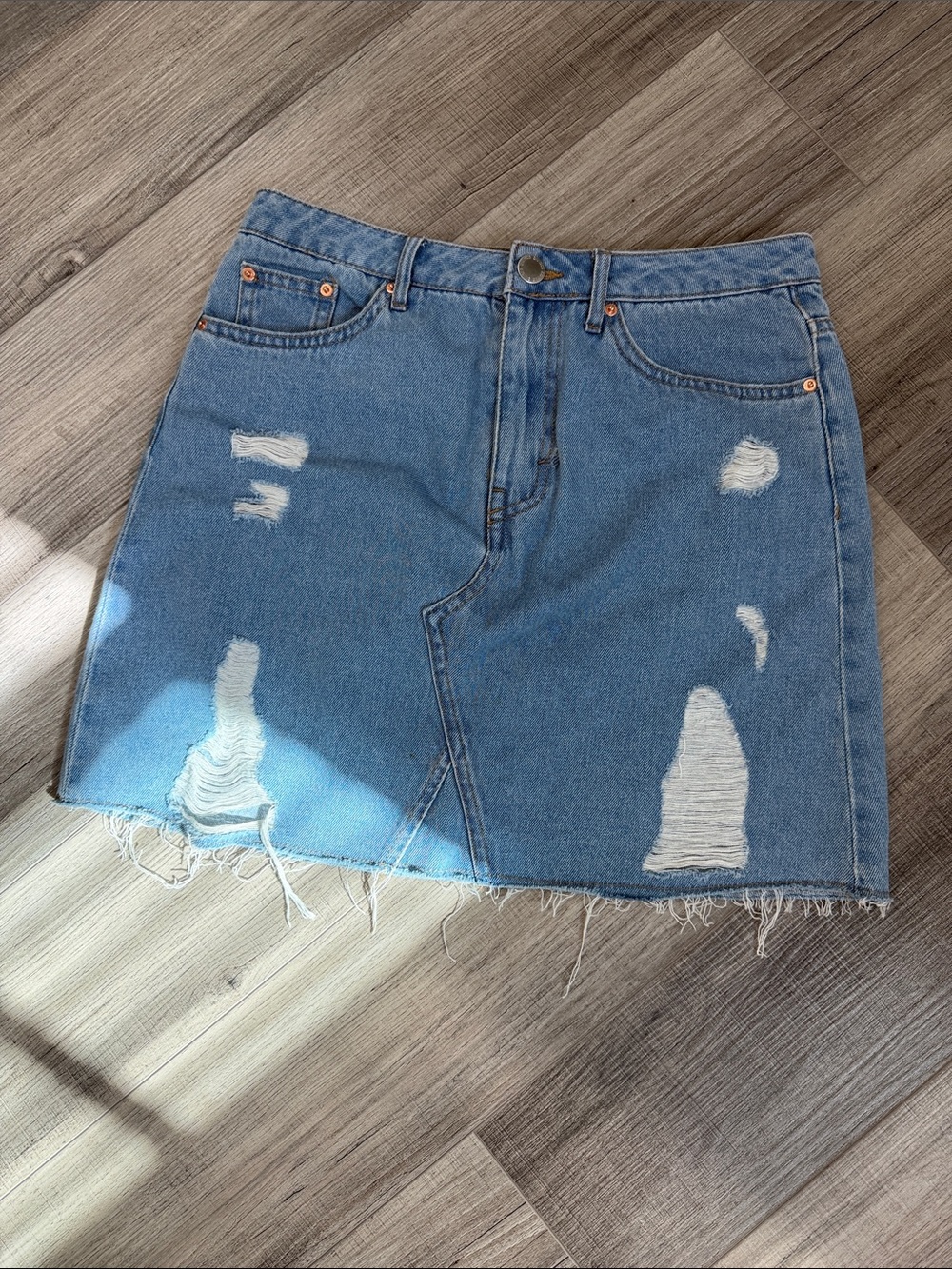 H&M Blue Distressed Denim Mini Skirt